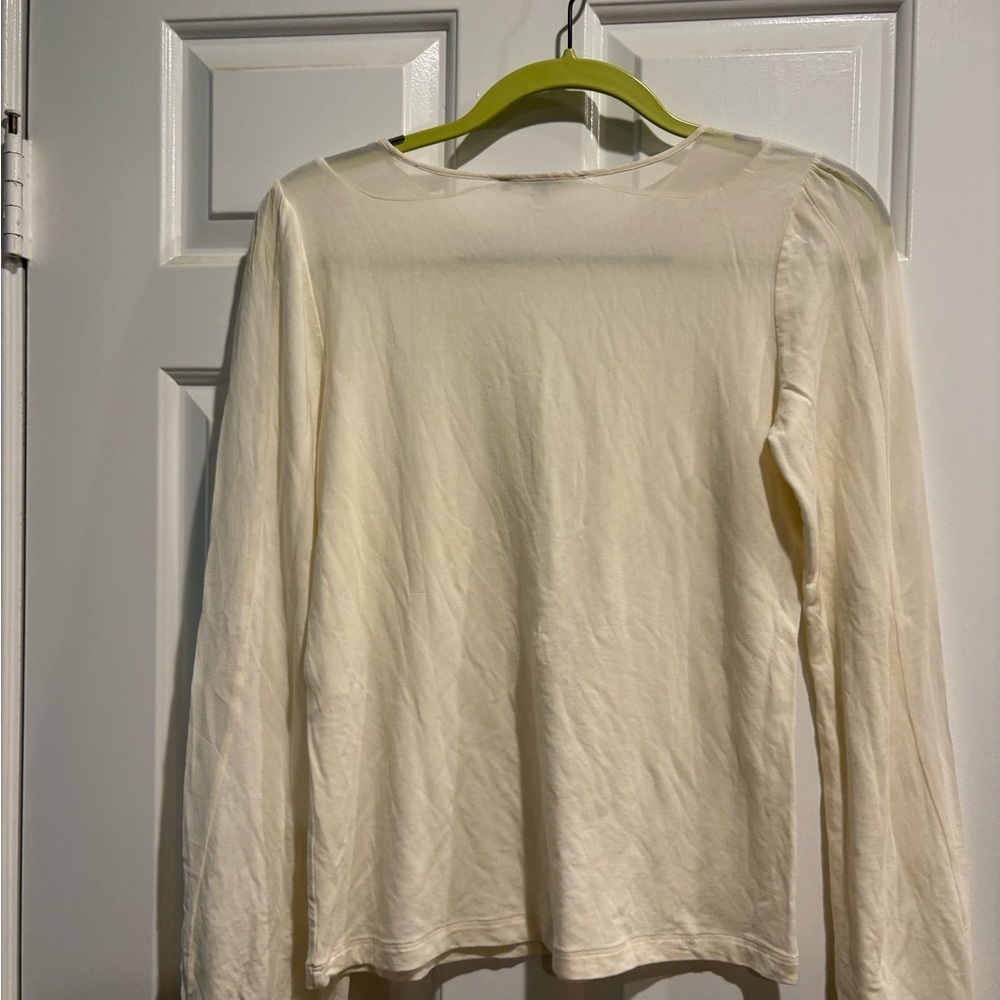 Maje silk combo top shirt blouse cream sz 1 S - Picture 2 of 7